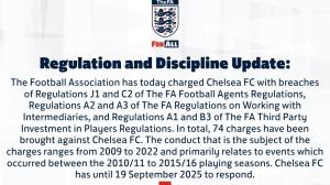 九游官方-英足总官方：对切尔西提起74项财务指控，涉及2009年-2022年间